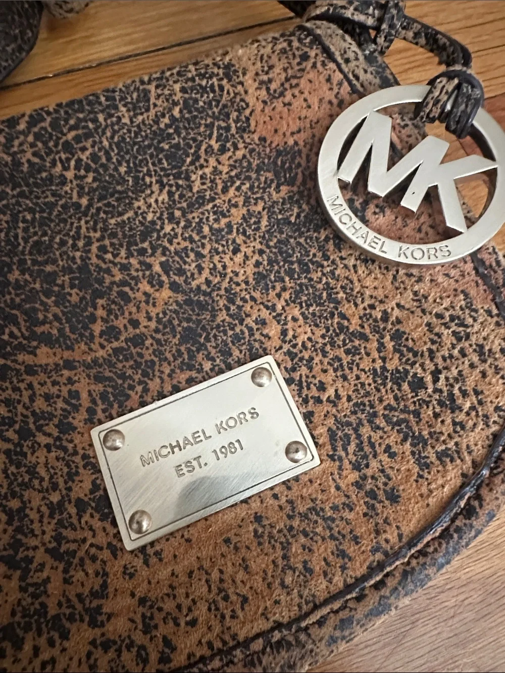 Michael Kors Pink and Black Distressed Leather Crossbody Bag